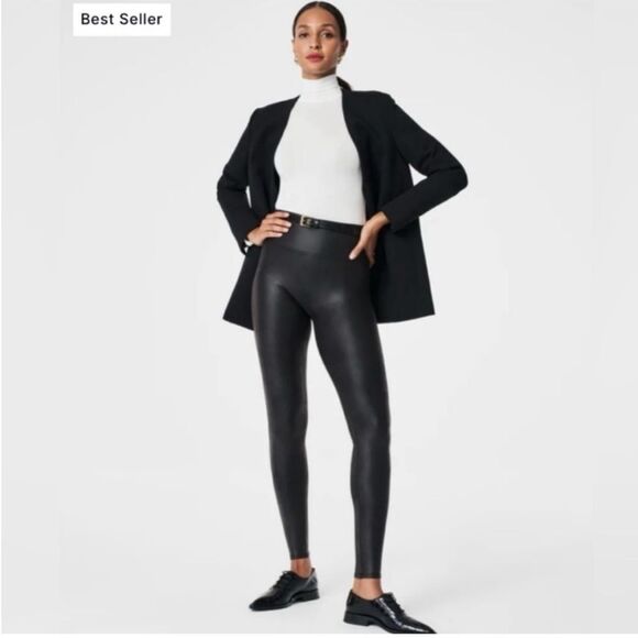 SPANX Faux Leather Leggings in Black L NWOT - Picture 1 of 13